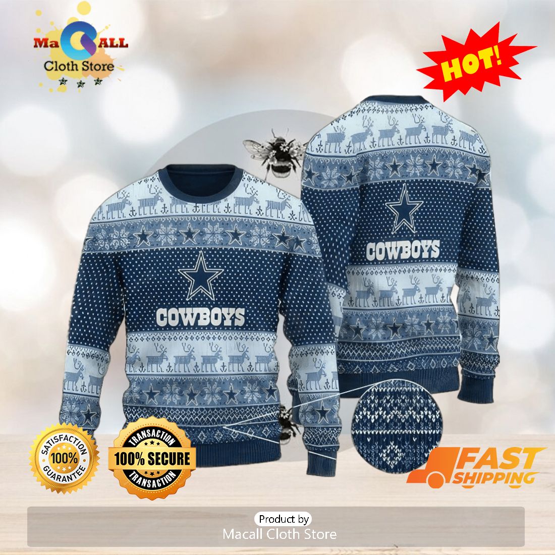 HOT TREND NFL Dallas Cowboys Christmas AOP Skiing Knitted Sweater For Fans