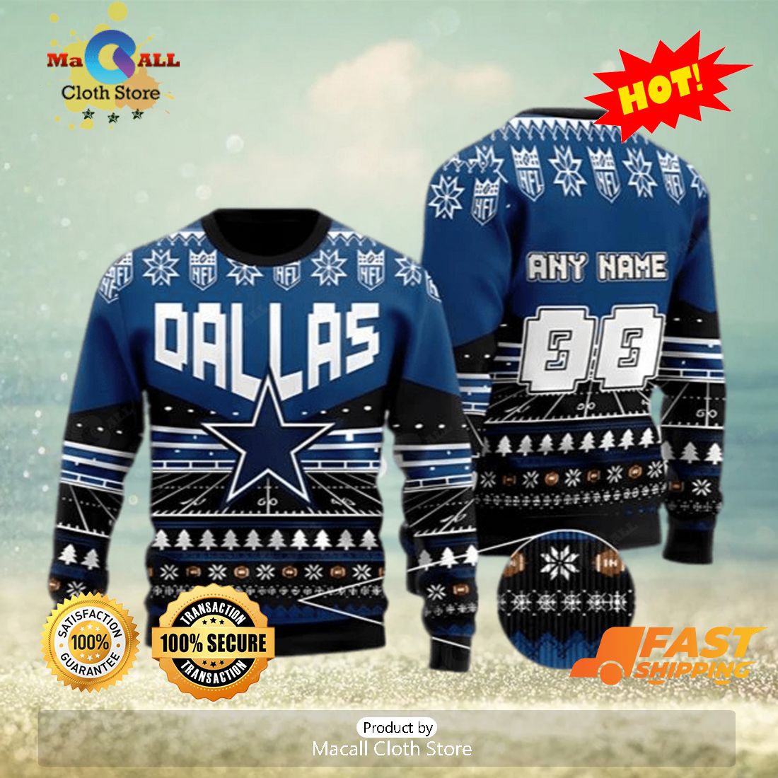 HOT TREND NFL Dallas Cowboys Custom Name And Number Christmas Gift For Fans Ugly Christmas Sweater HOT TREND NFL Dallas Cowboys Custom Name And Number Christmas Gift For Fans Ugly Christmas Sweater
