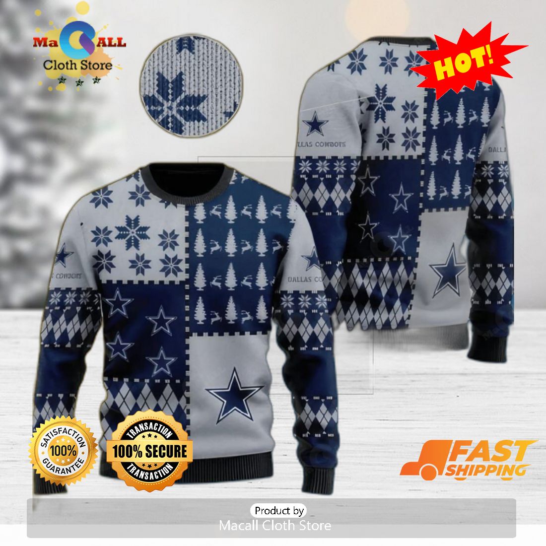 HOT TREND NFL Dallas Cowboys Snow Flower Tree Ugly Xmas Sweater HOT TREND NFL Dallas Cowboys Snow Flower Tree Ugly Xmas Sweater