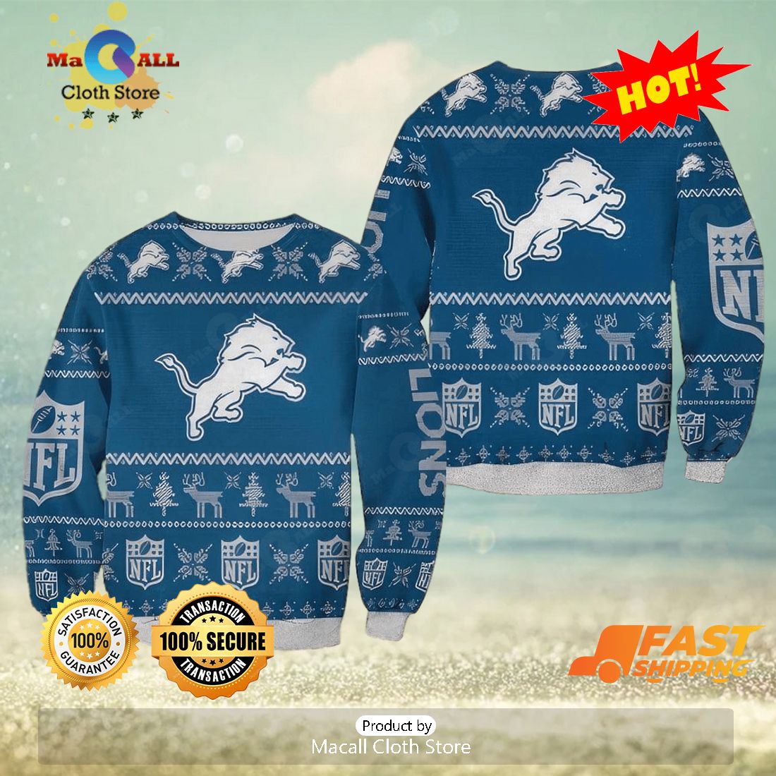 HOT TREND NFL Detroit Lions Christmas AOP Festivity Ugly Sweater HOT TREND NFL Detroit Lions Christmas AOP Festivity Ugly Sweater