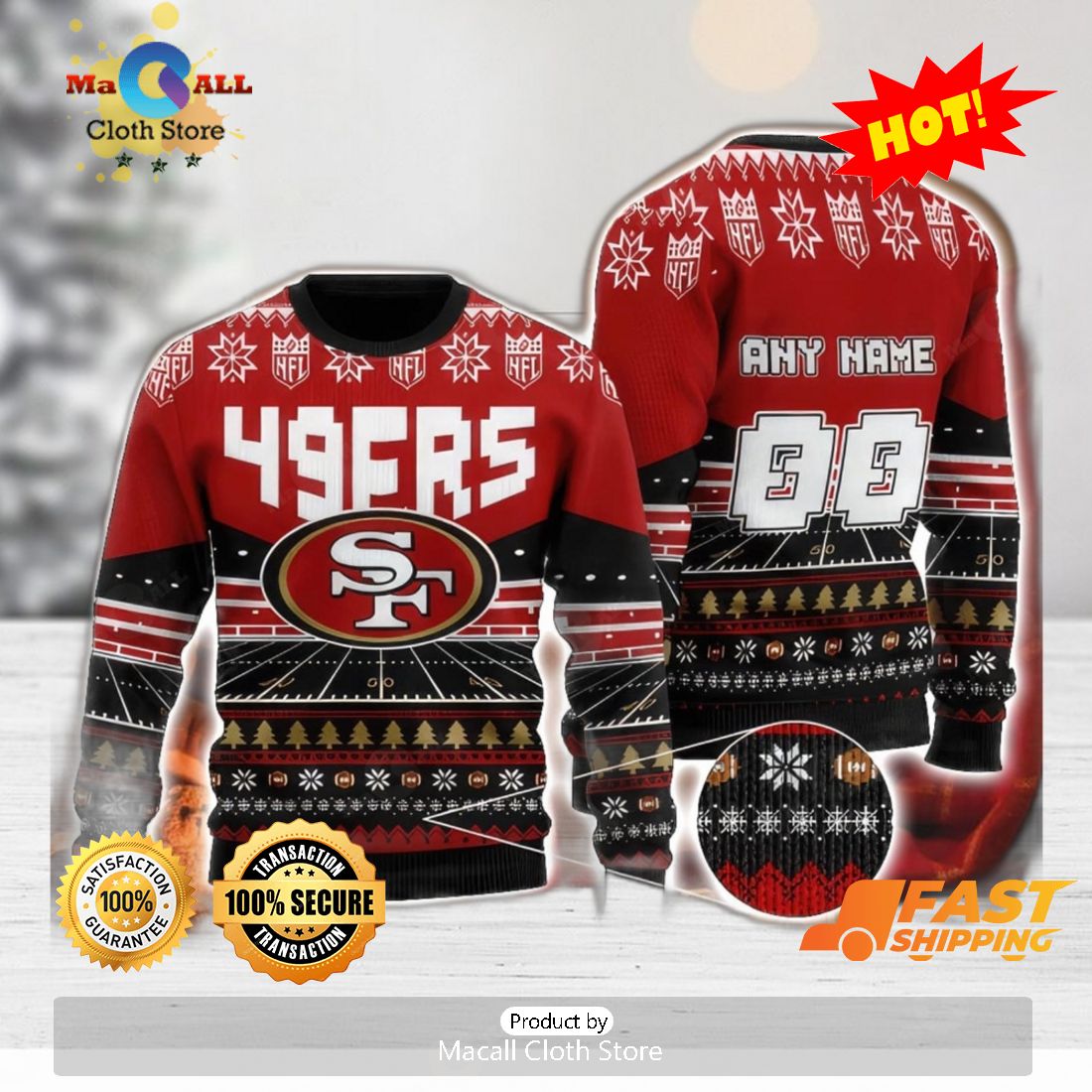 HOT TREND NFL San Francisco 49ers Custom Name And Number Christmas Gift For Fans Ugly Christmas Sweater HOT TREND NFL San Francisco 49ers Custom Name And Number Christmas Gift For Fans Ugly Christmas Sweater