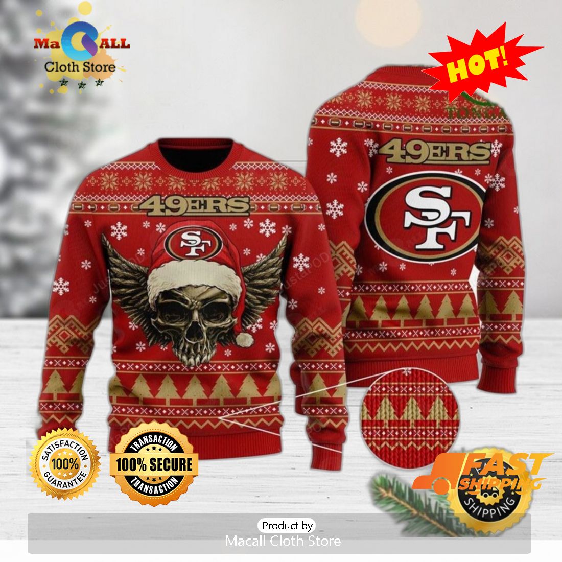 San Francisco 49ers Fans Skull Outfit Knitted Christmas Sweater -  Freedomdesign