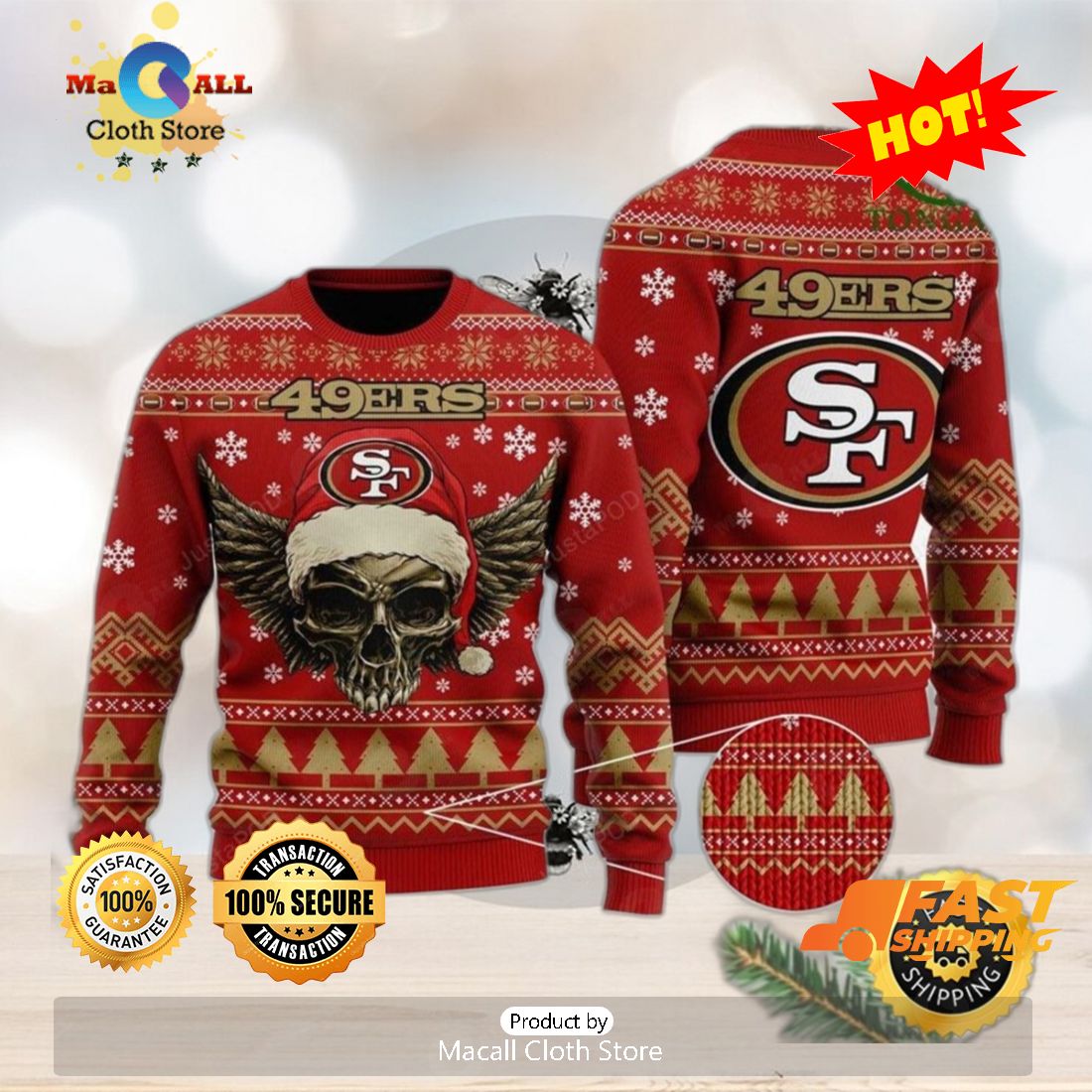 San Francisco 49ers Fans Skull Outfit Knitted Christmas Sweater -  Freedomdesign