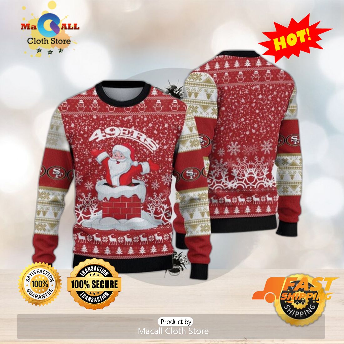 San Francisco 49ers Christmas Funny DJ Santa Knitted Ugly