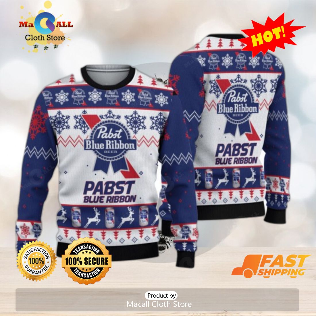 HOT TREND Pabst Blue Ribbon Beer Christmas Ugly Sweater HOT TREND Pabst Blue Ribbon Beer Christmas Ugly Sweater