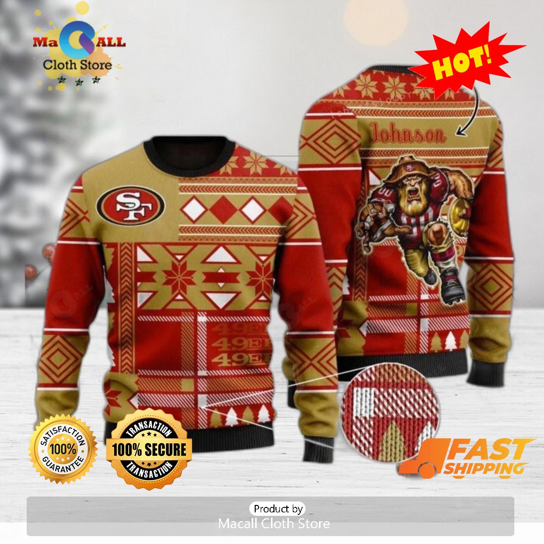 Personalized 49ers Ugly Sweater Faithful To The Bay San Francisco 49ers  Gift - Personalized Gifts: Family, Sports, Occasions, Trending