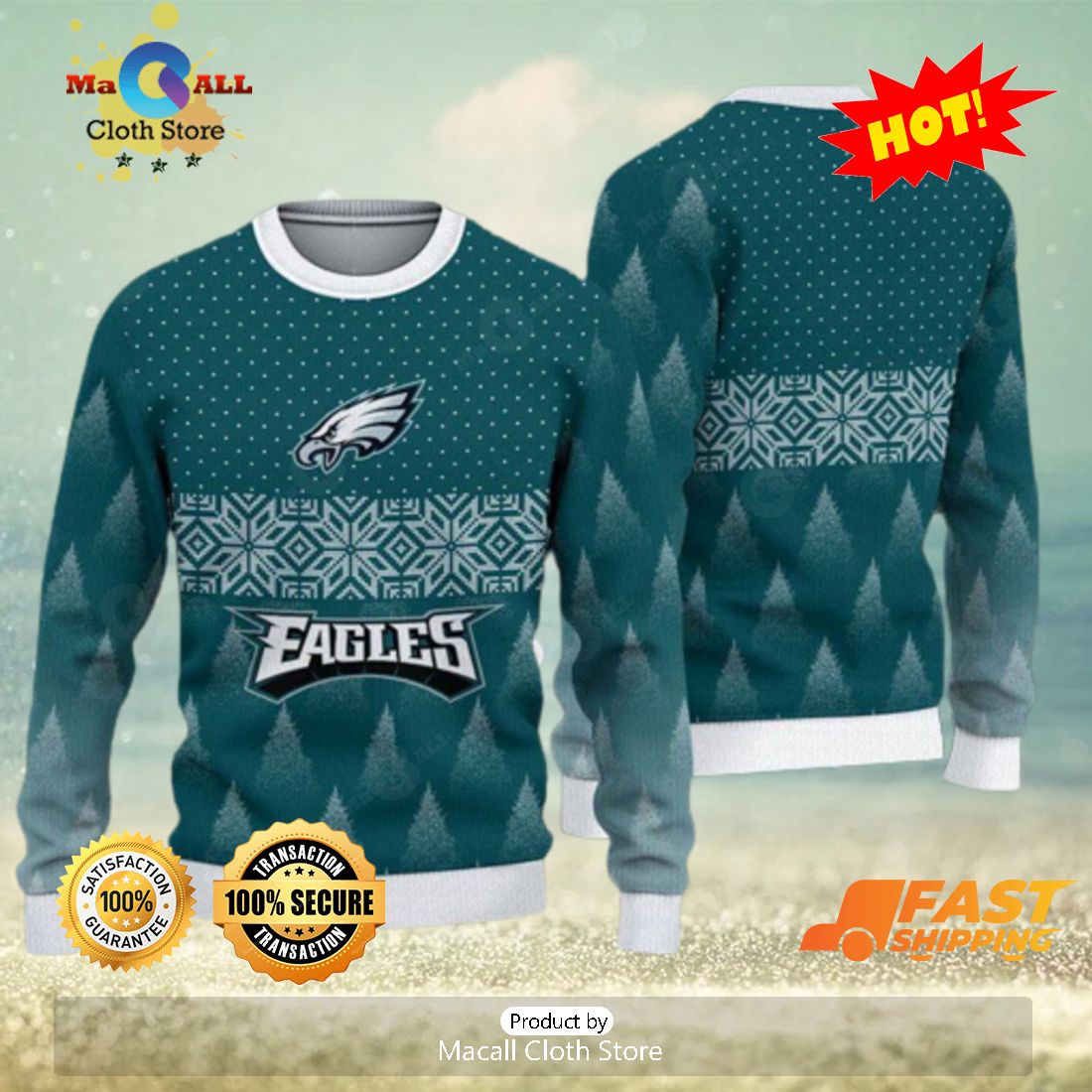 Philadelphia Eagles Christmas Pattern All Over Print Hibernation Ugly  Sweater - Limotees