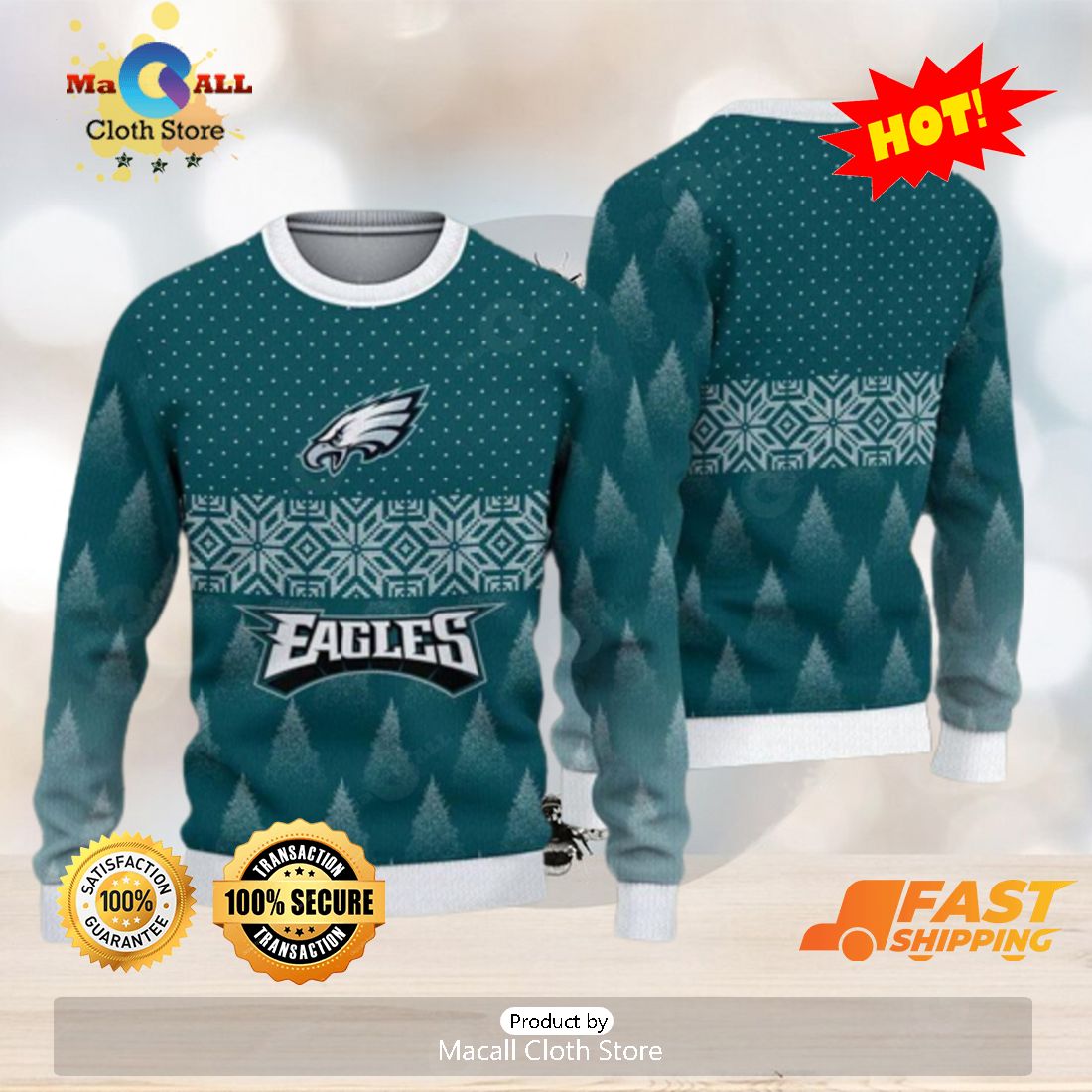 HOT TREND Philadelphia Eagles Christmas Pattern All Over Print Hibernation Ugly Sweater