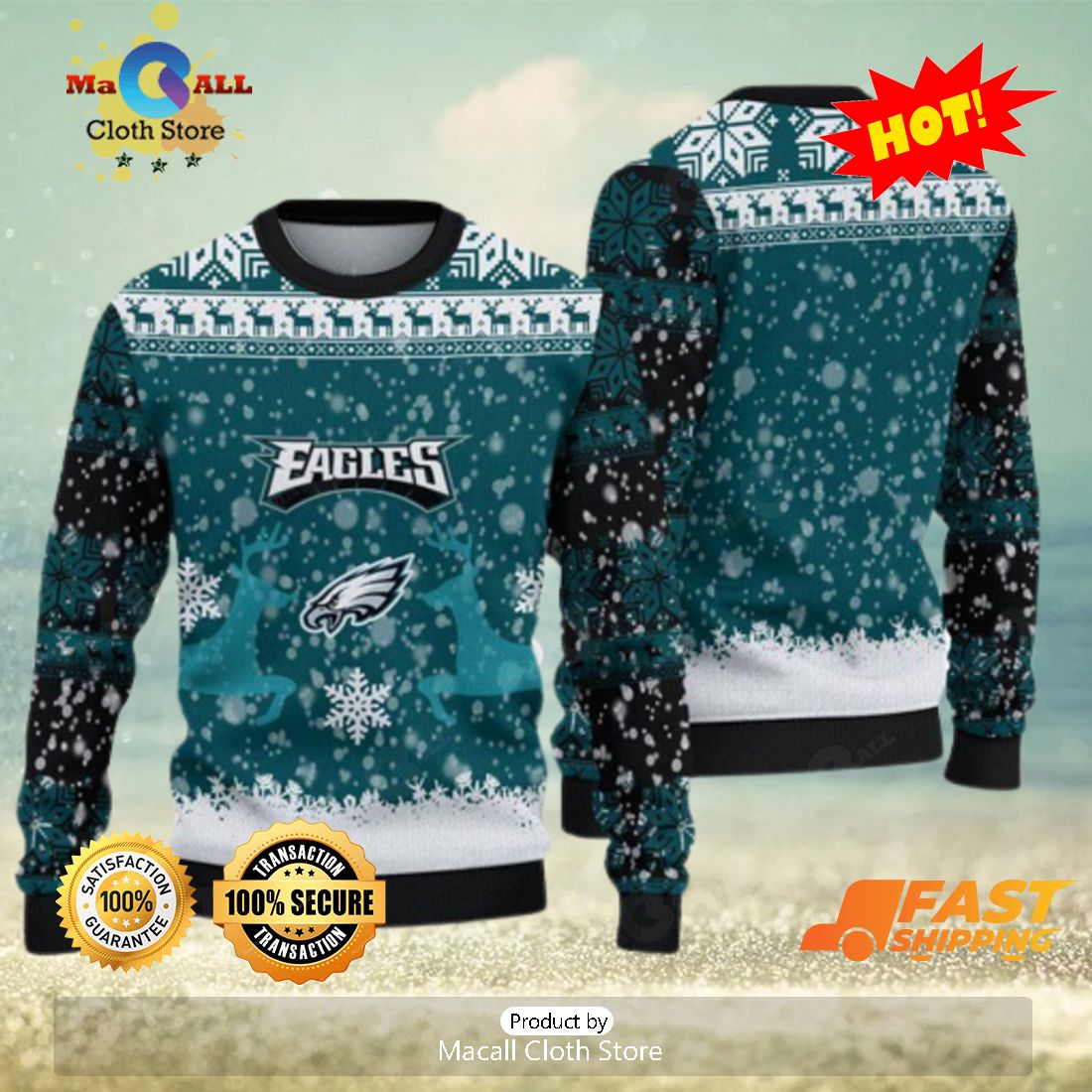 HOT TREND Philadelphia Eagles Christmas Reindeer All Over Print Angelic Knitted Sweater For Winter HOT TREND Philadelphia Eagles Christmas Reindeer All Over Print Angelic Knitted Sweater For Winter