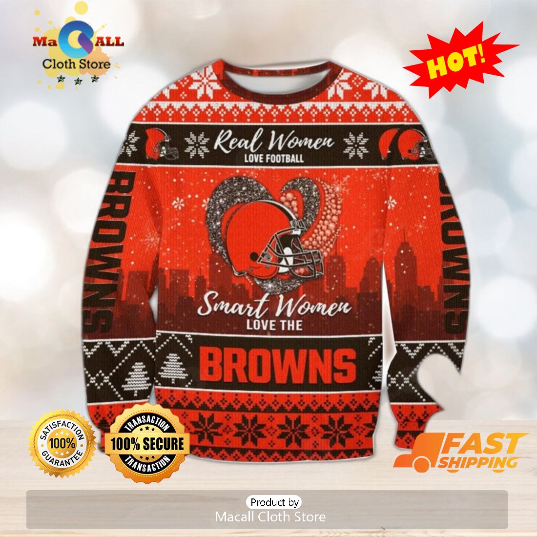 Real Women Love Football Smart Women Love The Cleveland Browns Ugly  Christmas Sweater - YesItCustom