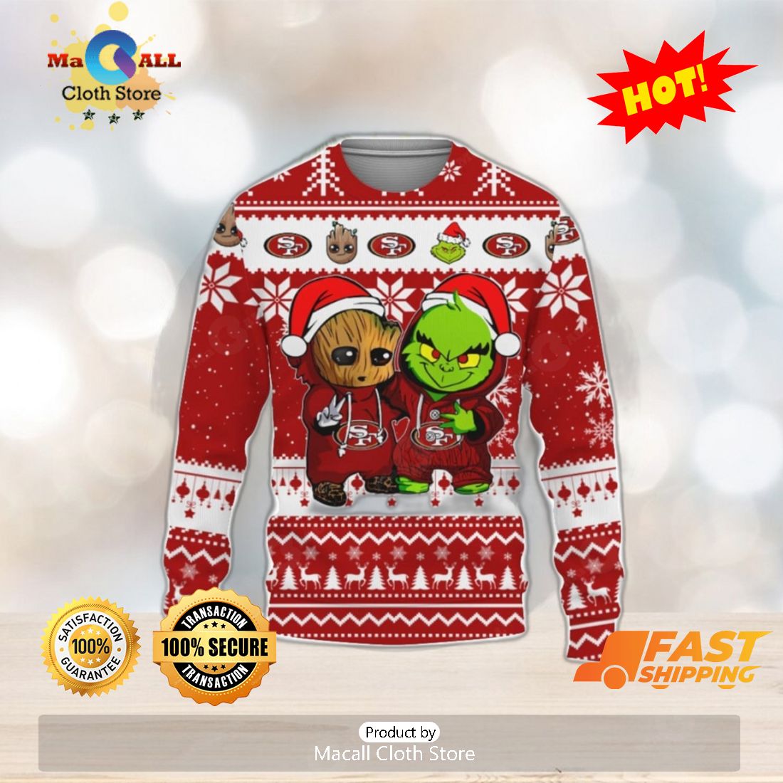 49ers Football Grinch Ugly Christmas Sweater