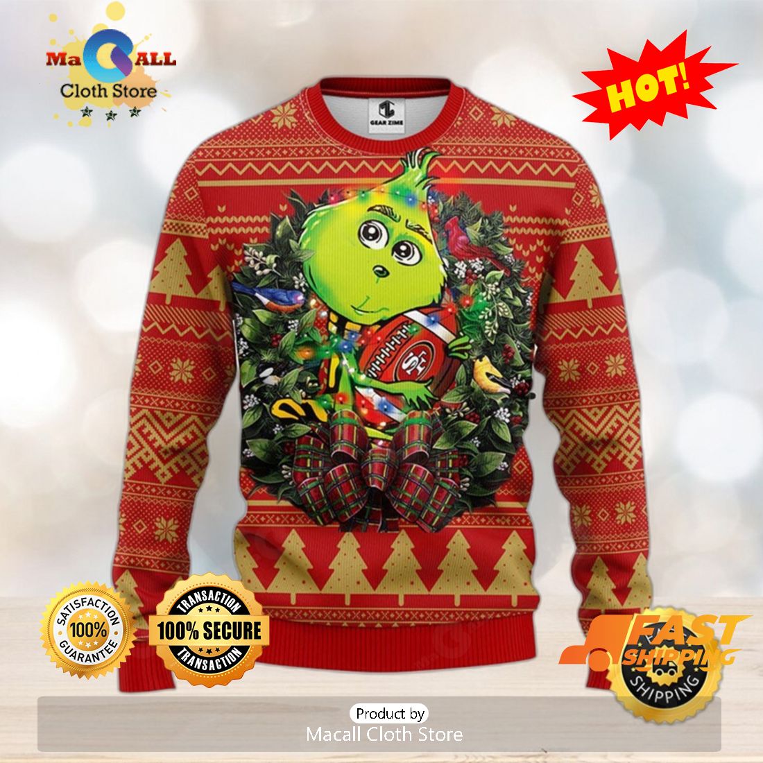 Grinch San Francisco 49er Red Ugly Sweater - Reallgraphics