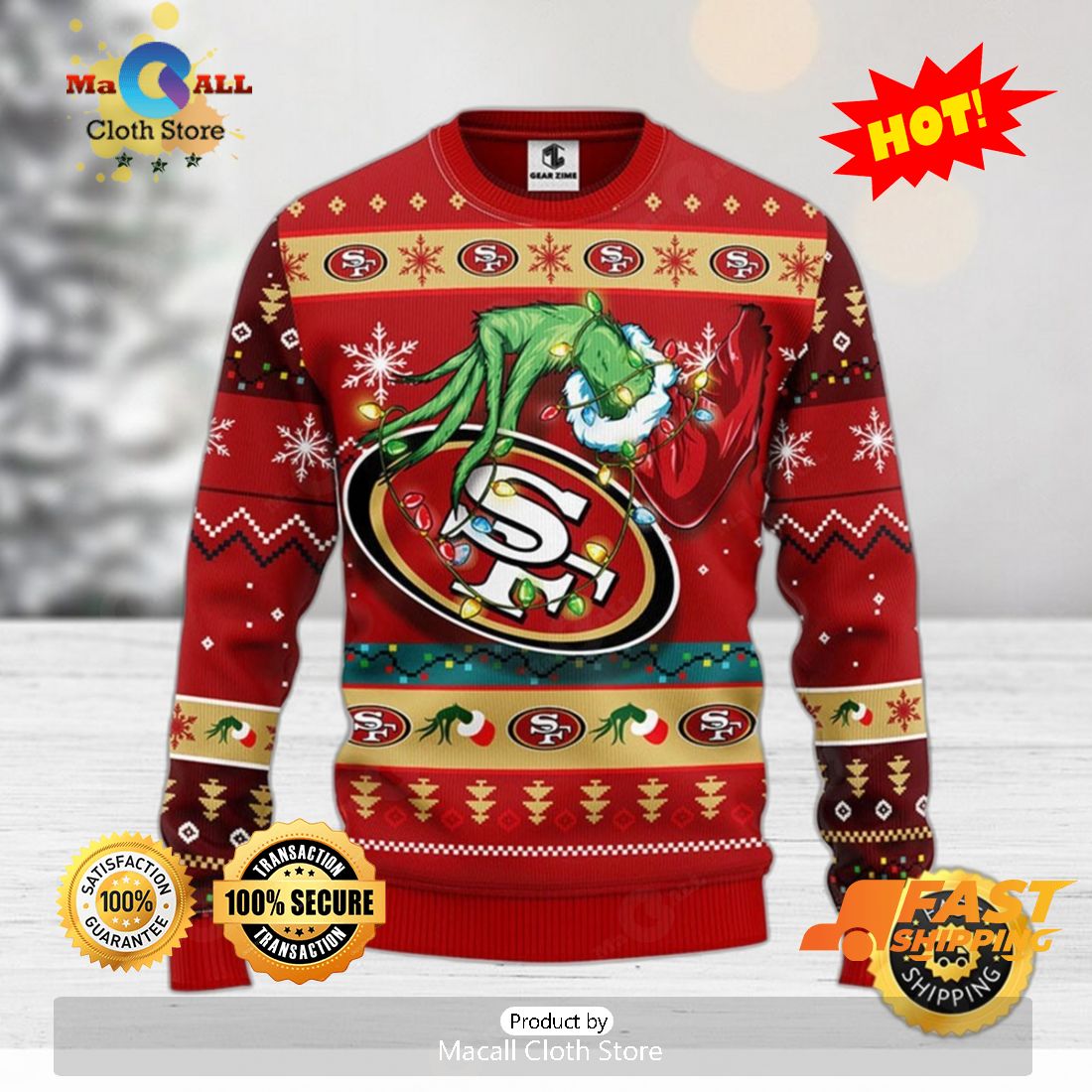 49ers Ugly Christmas Sweater Grinch San Francisco 49ers Gift - Personalized  Gifts: Family, Sports, Occasions, Trending