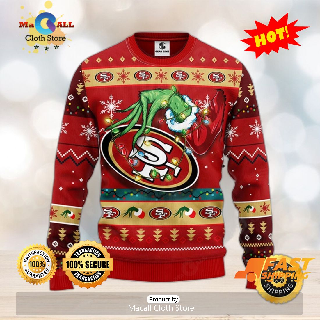 49ers Christmas Sweater Grinch San Francisco 49ers Gift - Personalized  Gifts: Family, Sports, Occasions, Trending