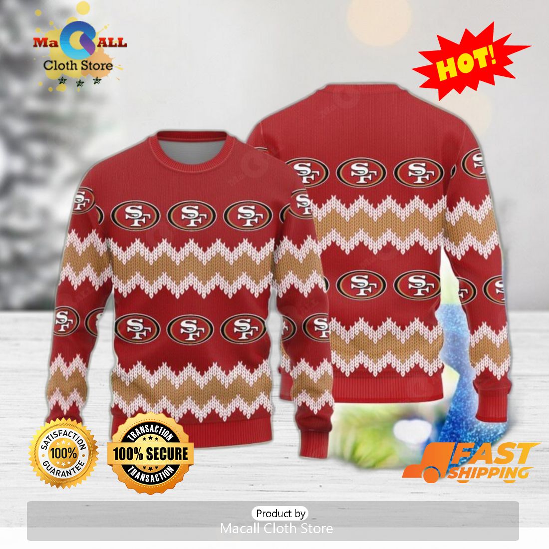 HOT TREND San Francisco 49ers Logo Knitted Pattern Ugly Christmas Sweater HOT TREND San Francisco 49ers Logo Knitted Pattern Ugly Christmas Sweater