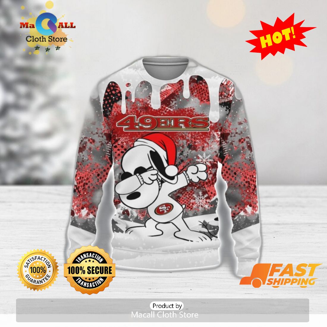 Christmas Gift San Francisco 49ers Dabbing Santa 3D Ugly Christmas Sweater  For Men And Women