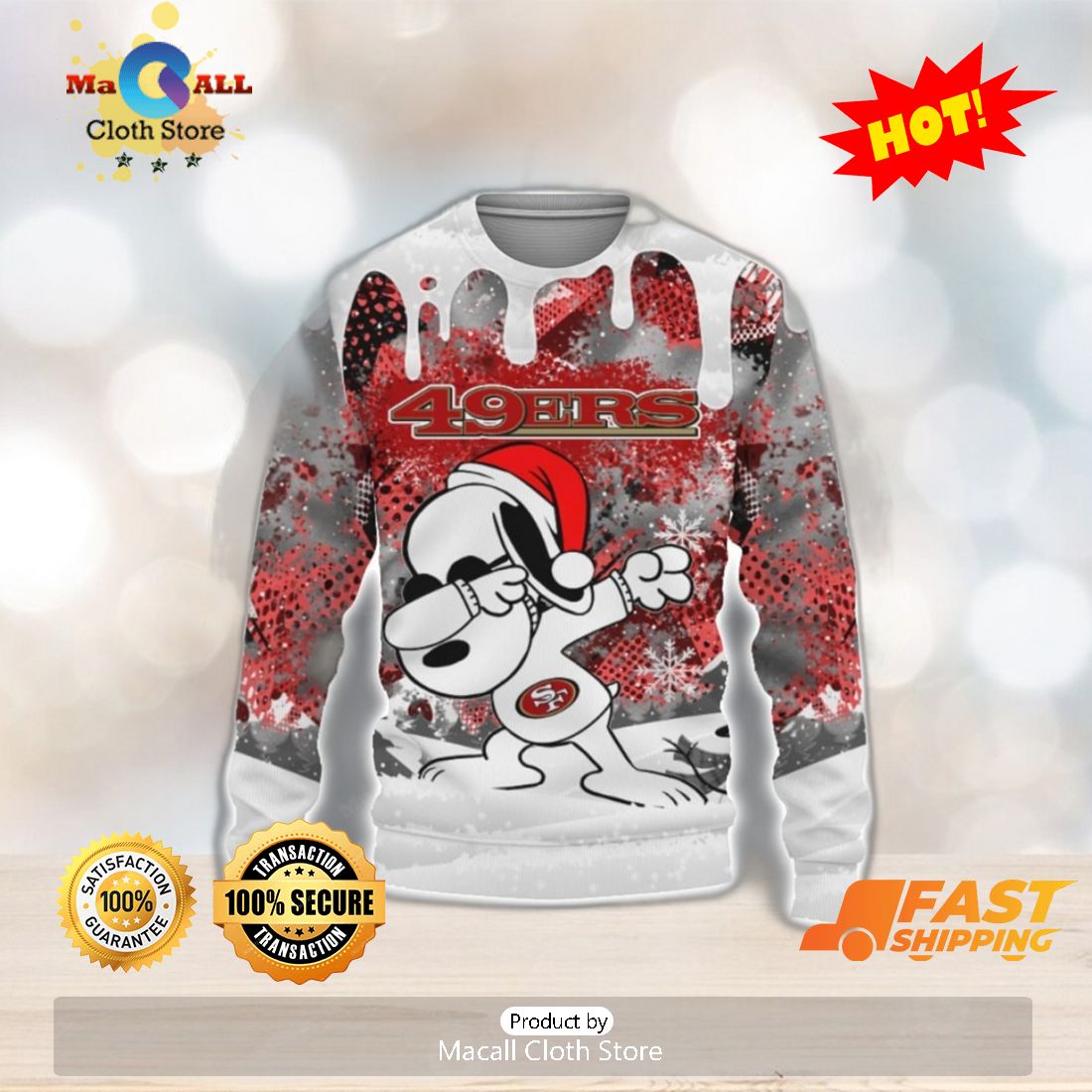 Christmas Gift San Francisco 49ers Dabbing Santa 3D Ugly Christmas Sweater  For Men And Women