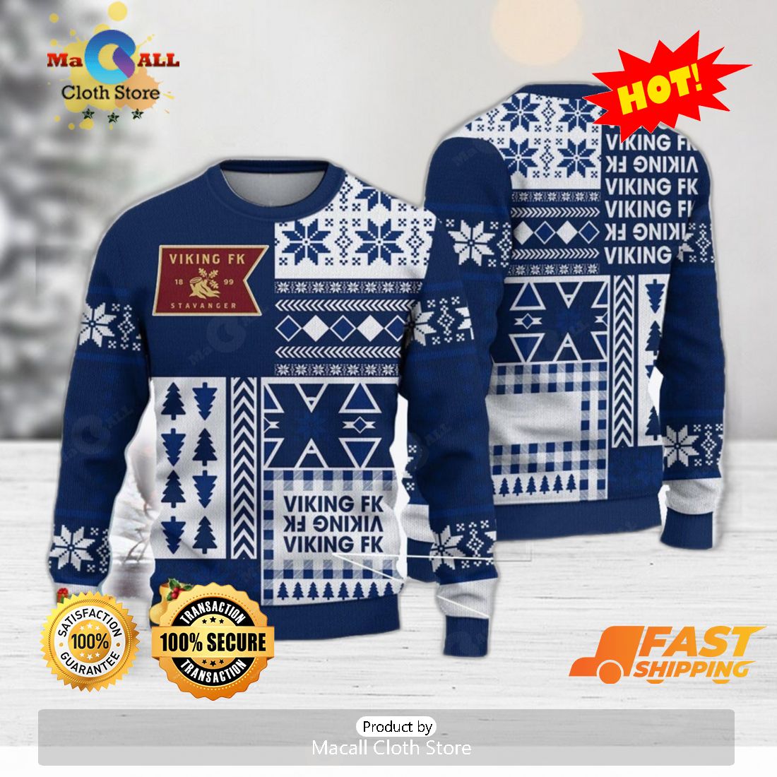 HOT TREND Viking Fotballklubb Gift Eliteserien Ugly 3D Christmas Sweater Unisex For Fans Gift Snow Flower HOT TREND Viking Fotballklubb Gift Eliteserien Ugly 3D Christmas Sweater Unisex For Fans Gift Snow Flower