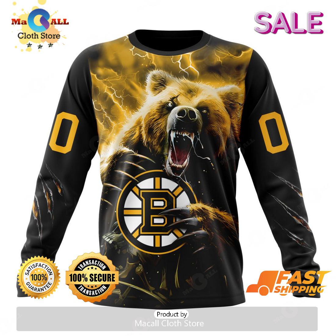 Boston Bruins Hoodie 3D Fear The Bear Hockey Player Bruins Gift