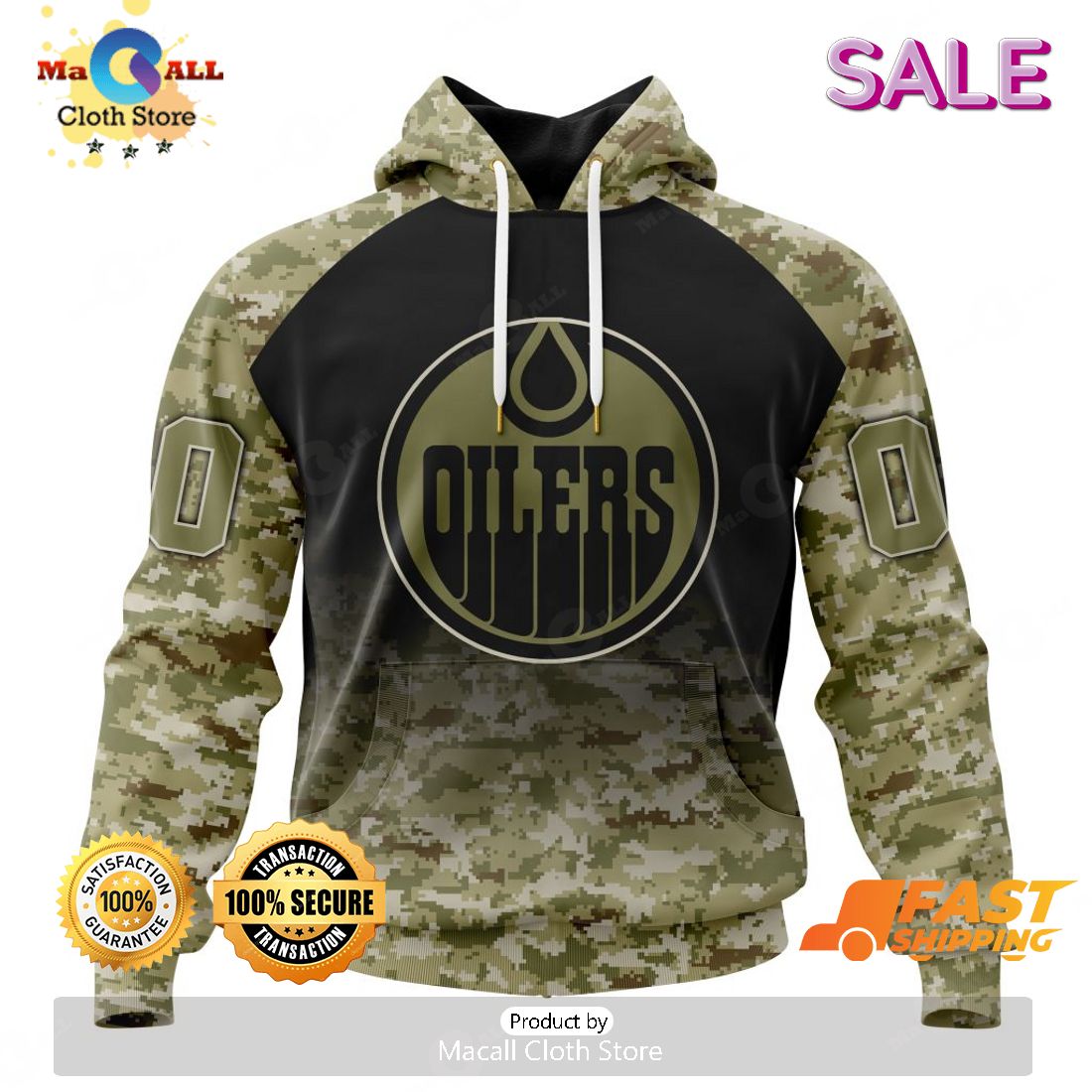 Custom NHL Edmonton Oilers Hunting Camouflage Design Hoodie