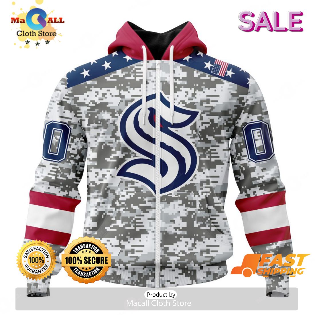 [SALE] Personalized NHL Seattle Kraken Special Camo New Design For Veterans Day Hoodie Sweatshirt 3D