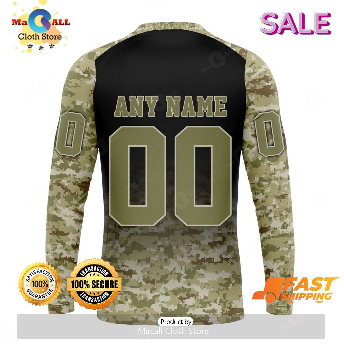 NHL Vancouver Canucks Custom Name Number Military Jersey Camo Fleece Oodie