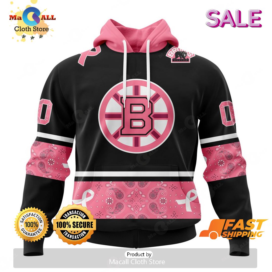 SALE NHL Boston Bruins Specialized Design In Classic Style With Paisley! WE WEAR PINK BREAST CANCER Hoodie 3D SALE NHL Boston Bruins Specialized Design In Classic Style With Paisley! WE WEAR PINK BREAST CANCER Hoodie 3D