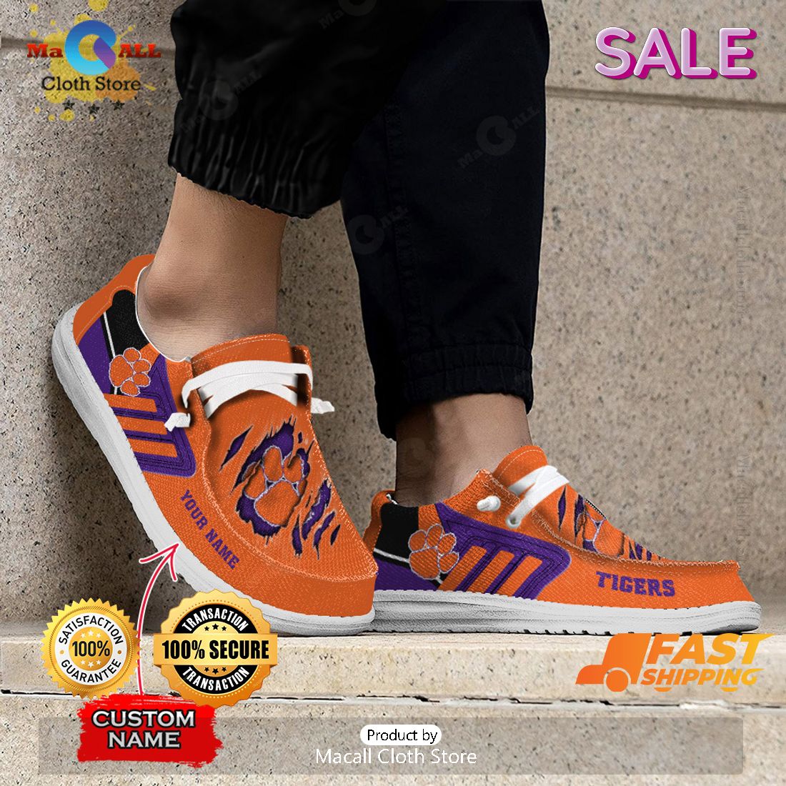 BEST NCAA Clemson Tigers Custom Name Hey Dude Shoes