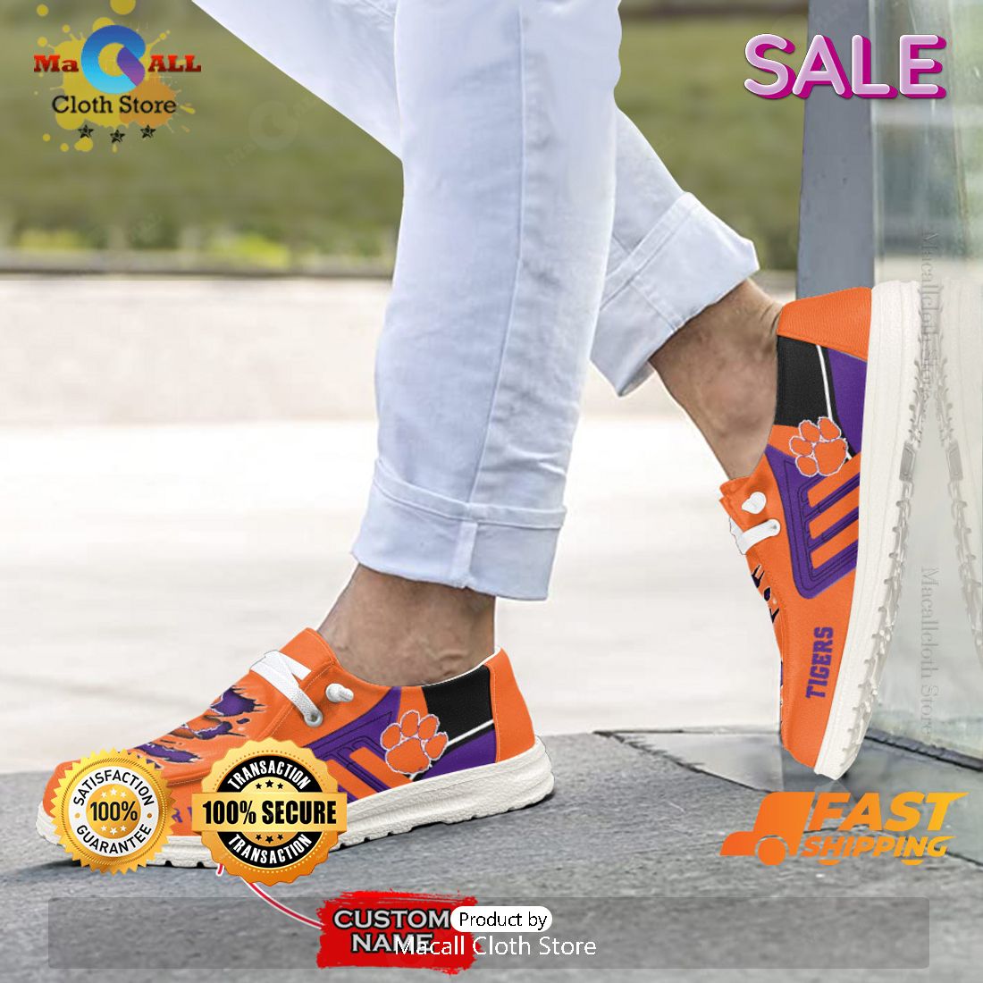 BEST NCAA Clemson Tigers Custom Name Hey Dude Shoes BEST NCAA Clemson Tigers Custom Name Hey Dude Shoes