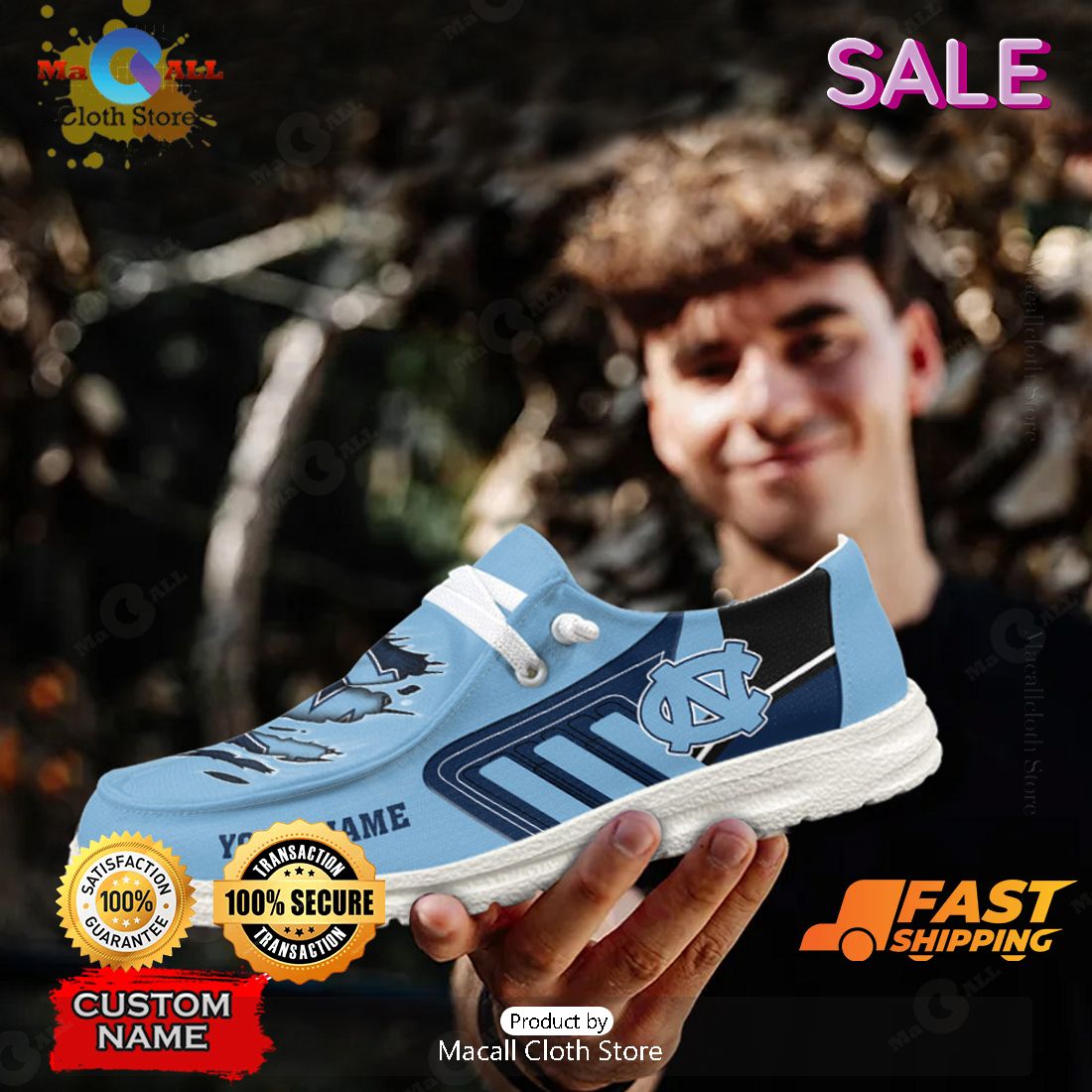 HOT NCAA North Carolina Tar Heels Custom Name Hey Dude Shoes Luxury Brand HOT NCAA North Carolina Tar Heels Custom Name Hey Dude Shoes Luxury Brand
