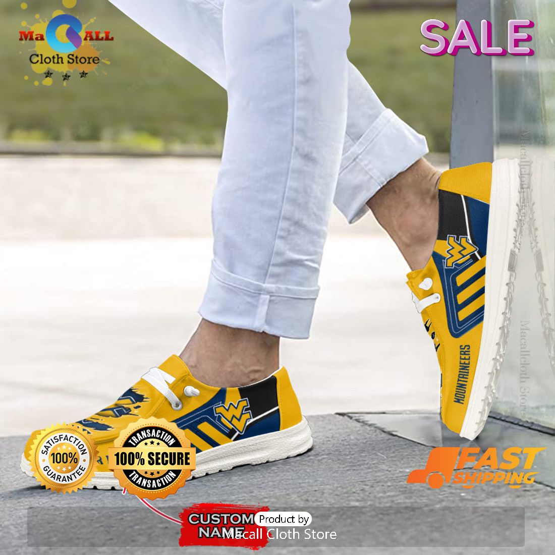 HOT NCAA West Virginia Mountaineers Custom Name Hey Dude Shoes Luxury Brand HOT NCAA West Virginia Mountaineers Custom Name Hey Dude Shoes Luxury Brand