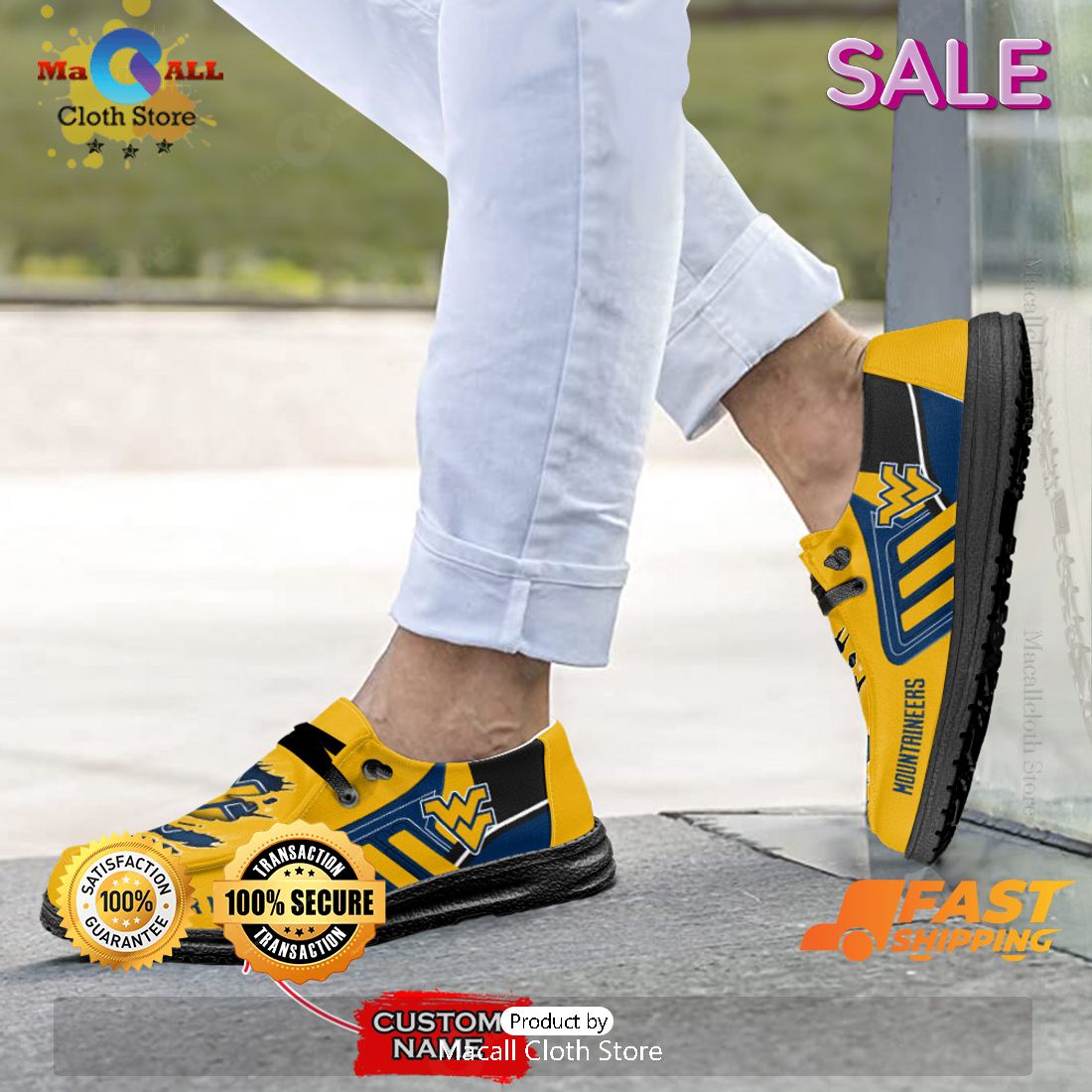 HOT NCAA West Virginia Mountaineers Custom Name Hey Dude Shoes Luxury Brand HOT NCAA West Virginia Mountaineers Custom Name Hey Dude Shoes Luxury Brand