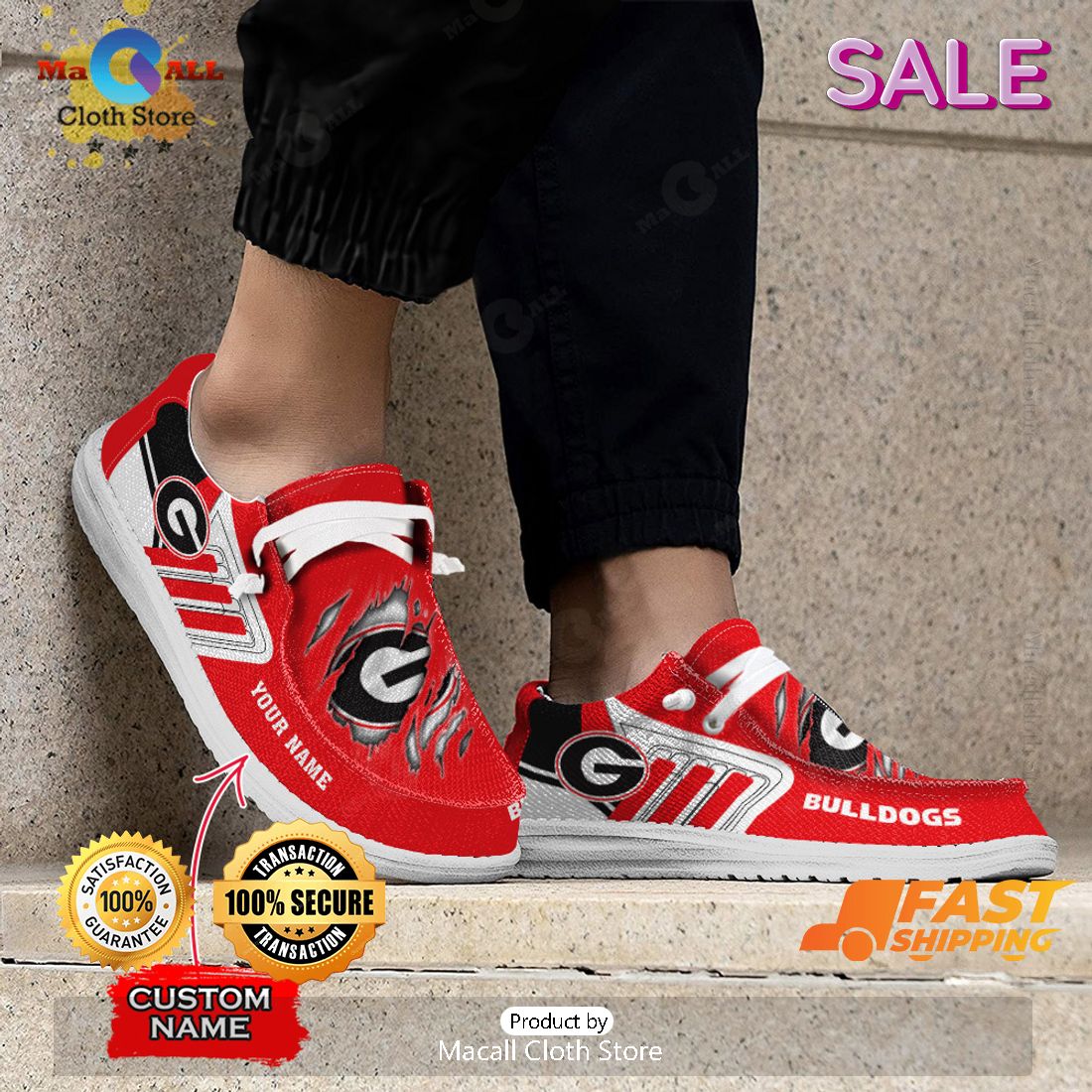 HOT TREND NCAA Georgia Bulldogs Custom Name Hey Dude Shoes