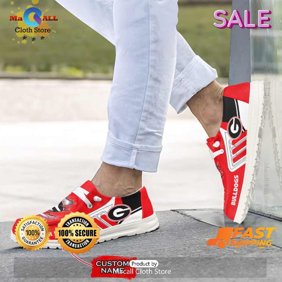HOT TREND NCAA Georgia Bulldogs Custom Name Hey Dude Shoes HOT TREND NCAA Georgia Bulldogs Custom Name Hey Dude Shoes