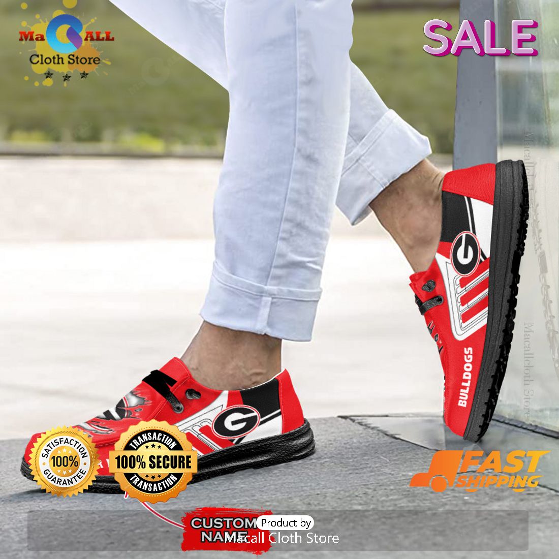 HOT TREND NCAA Georgia Bulldogs Custom Name Hey Dude Shoes HOT TREND NCAA Georgia Bulldogs Custom Name Hey Dude Shoes