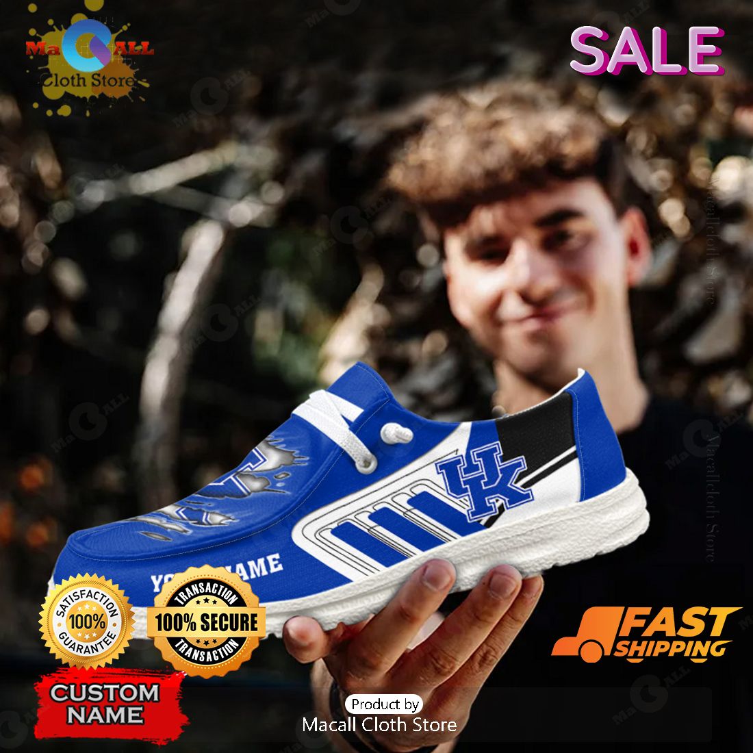 HOT TREND NCAA Kentucky Wildcats Custom Name Hey Dude Shoes