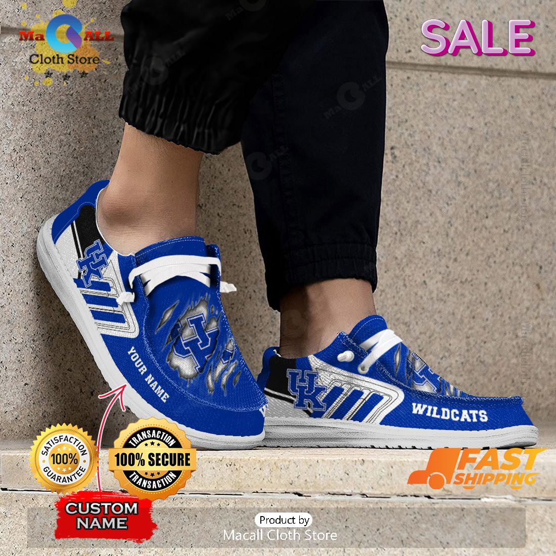 HOT TREND NCAA Kentucky Wildcats Custom Name Hey Dude Shoes