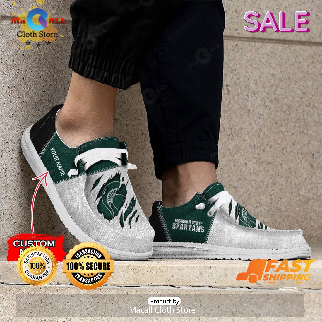 HOT TREND NCAA Michigan State Spartans Custom Name Hey Dude Shoes Luxury Brand