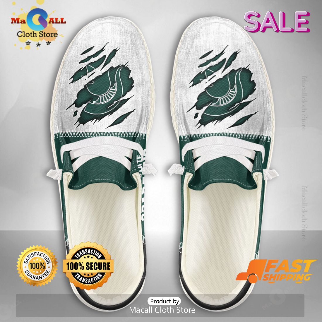 HOT TREND NCAA Michigan State Spartans Custom Name Hey Dude Shoes Luxury Brand HOT TREND NCAA Michigan State Spartans Custom Name Hey Dude Shoes Luxury Brand