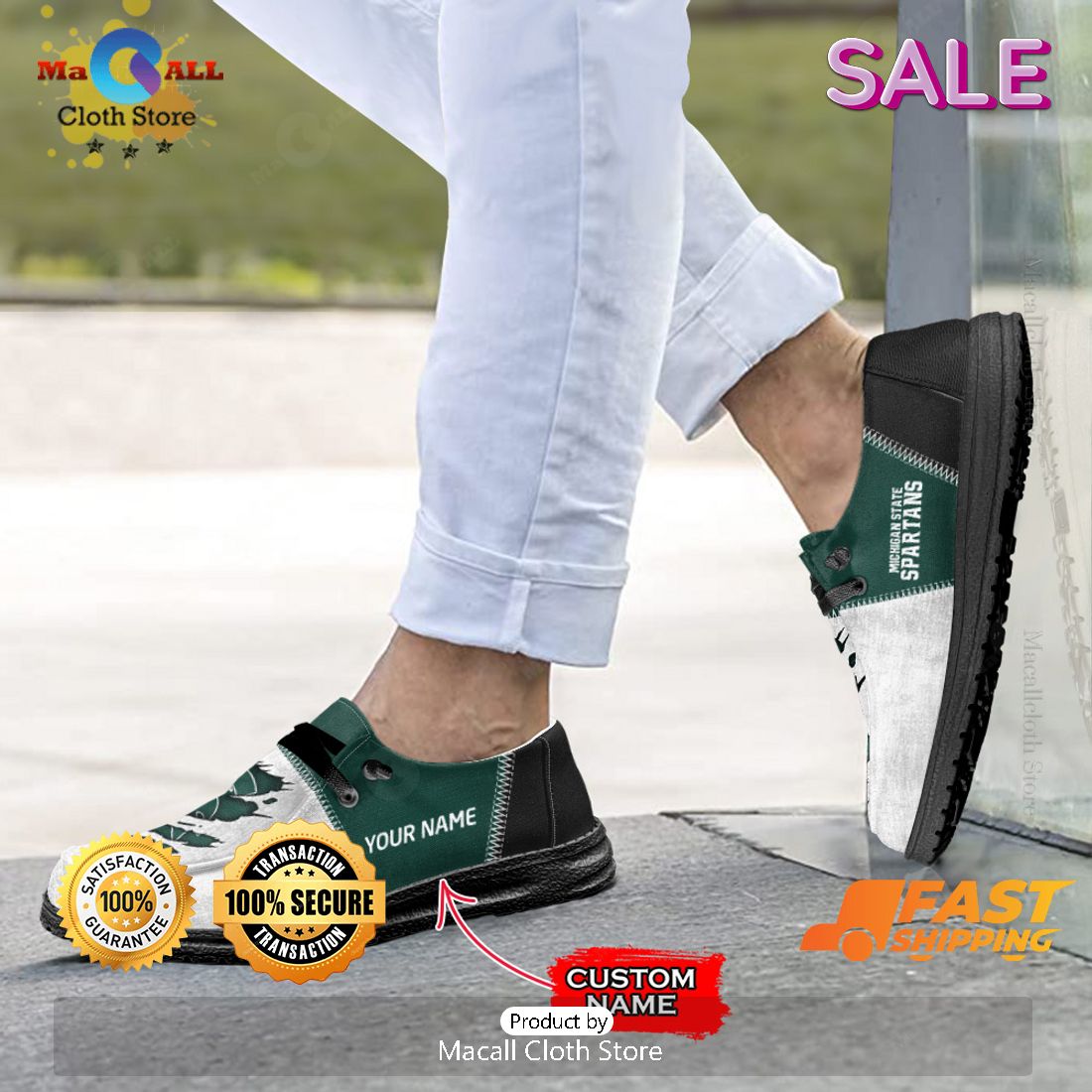 HOT TREND NCAA Michigan State Spartans Custom Name Hey Dude Shoes Luxury Brand HOT TREND NCAA Michigan State Spartans Custom Name Hey Dude Shoes Luxury Brand