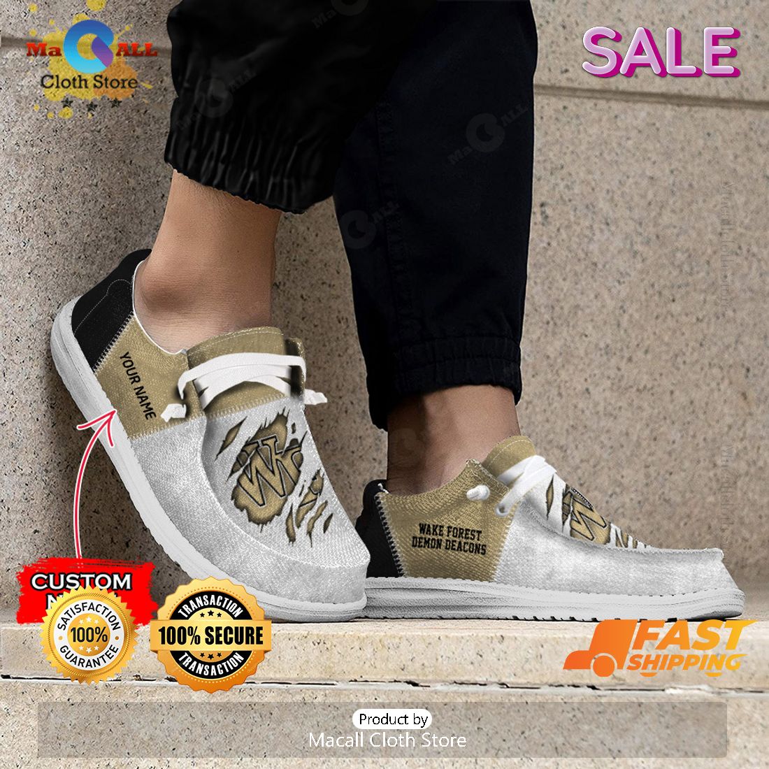 HOT TREND NCAA Wake Forest Demon Deacons Custom Name Hey Dude Shoes POD Design