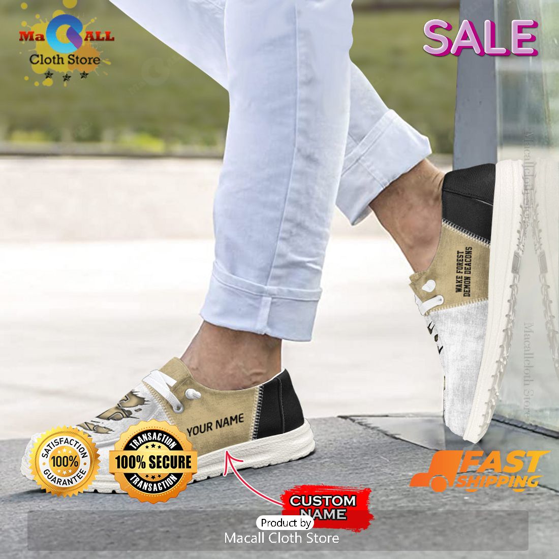 HOT TREND NCAA Wake Forest Demon Deacons Custom Name Hey Dude Shoes POD Design HOT TREND NCAA Wake Forest Demon Deacons Custom Name Hey Dude Shoes POD Design