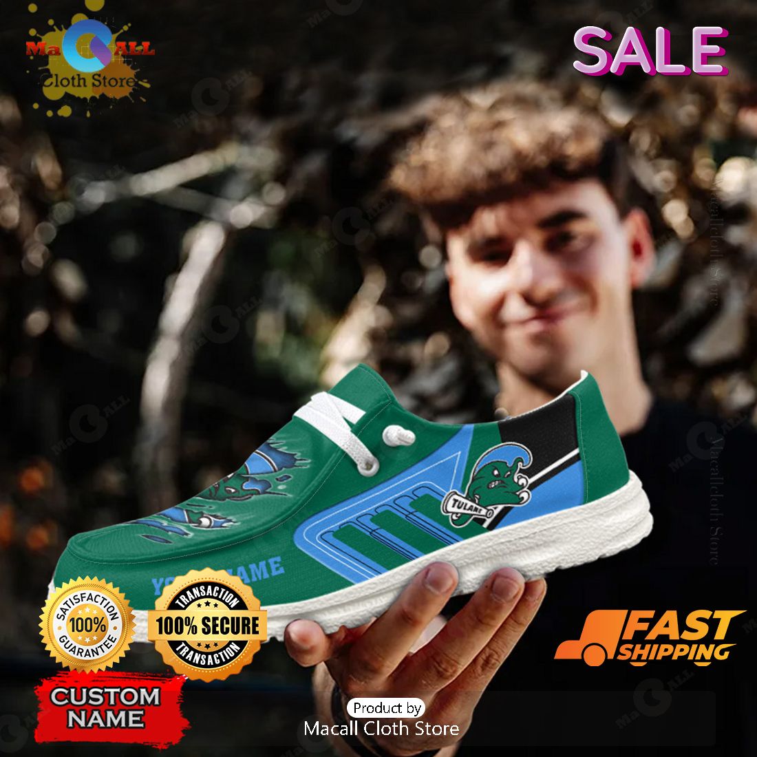 LIMITED NCAA Tulane Green Wave Custom Name Hey Dude Shoes POD Design LIMITED NCAA Tulane Green Wave Custom Name Hey Dude Shoes POD Design
