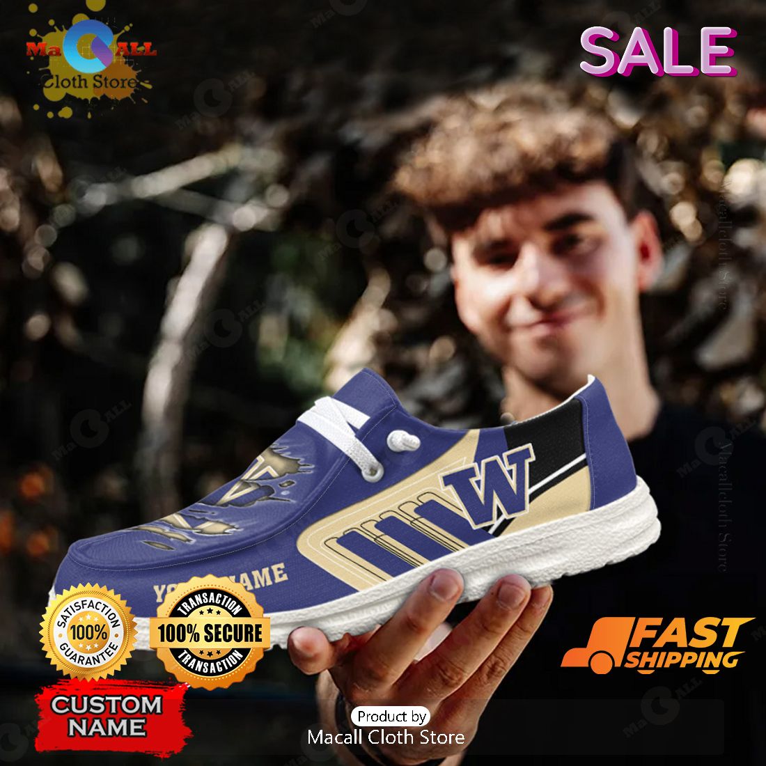 LIMITED NCAA Washington Huskies Custom Name Hey Dude Shoes POD Design LIMITED NCAA Washington Huskies Custom Name Hey Dude Shoes POD Design