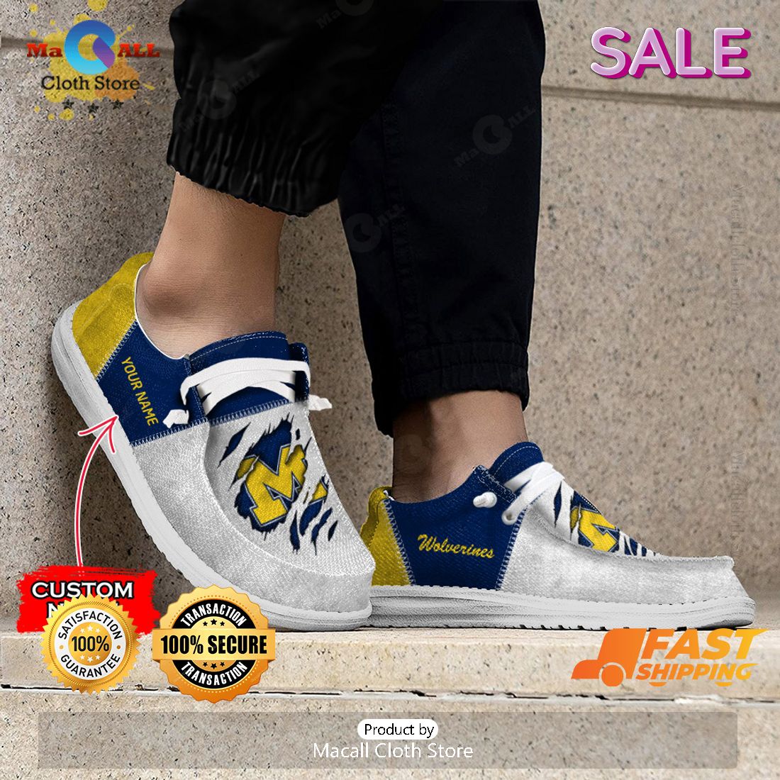 NEW NCAA Michigan Wolverines Custom Name Hey Dude Shoes Luxury Brand