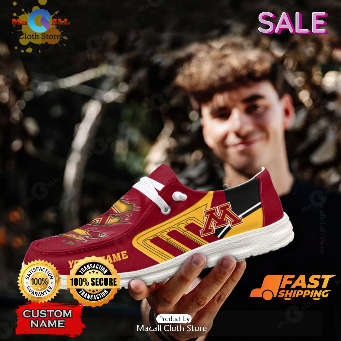 NEW NCAA Minnesota Golden Gophers Custom Name Hey Dude Shoes Luxury Brand NEW NCAA Minnesota Golden Gophers Custom Name Hey Dude Shoes Luxury Brand