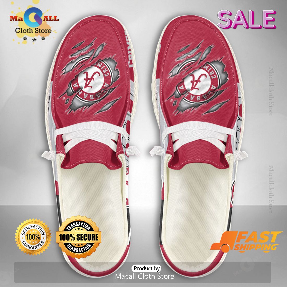 PREMIUM NCAA Alabama Crimson Tide Custom Name Hey Dude Shoes PREMIUM NCAA Alabama Crimson Tide Custom Name Hey Dude Shoes