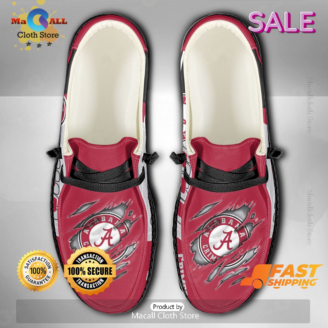 PREMIUM NCAA Alabama Crimson Tide Custom Name Hey Dude Shoes PREMIUM NCAA Alabama Crimson Tide Custom Name Hey Dude Shoes