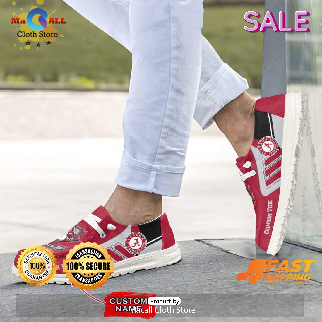 PREMIUM NCAA Alabama Crimson Tide Custom Name Hey Dude Shoes PREMIUM NCAA Alabama Crimson Tide Custom Name Hey Dude Shoes