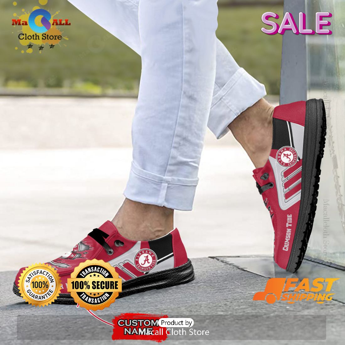 PREMIUM NCAA Alabama Crimson Tide Custom Name Hey Dude Shoes PREMIUM NCAA Alabama Crimson Tide Custom Name Hey Dude Shoes